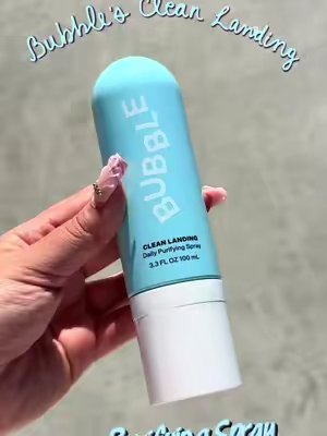 TikTok post by @urfavgalval for Bubble Insiders. Caption reads: [...] 🩵🧘🏻‍♀️ @Bubble Skincare @Bubble Insiders....