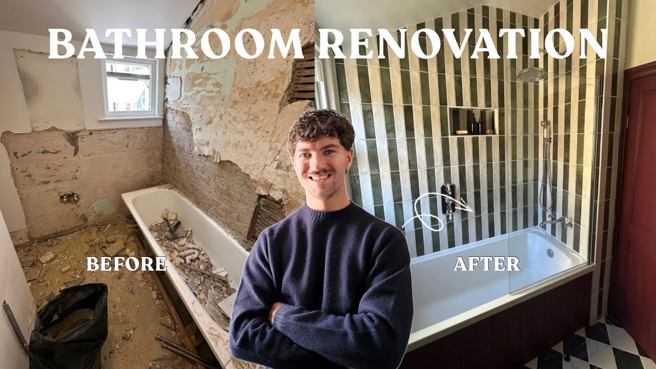 YouTube post by @LukeCatleugh for Screwfix. Caption reads: BATHROOM TRANSFORMATION | BEFORE & AFTER AND HOW....