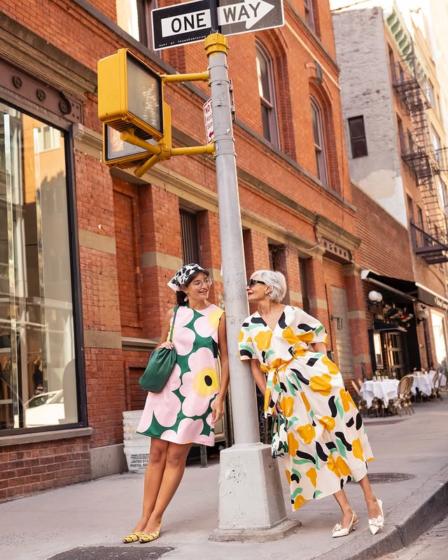 Instagram post by @greceghanem for Marimekko. Caption reads: ad | @marimekko prints, built in best friend, and....