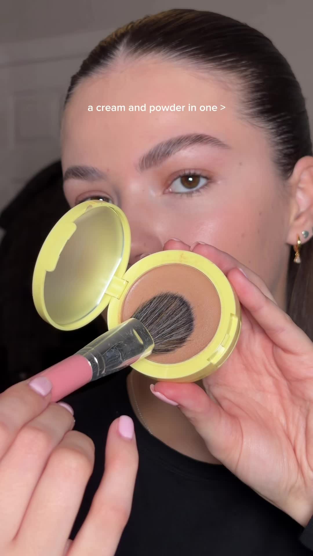 TikTok post by @katiedonnelly for Jordana Ticia Cosmetics. Caption reads: [...] ⭐️💛 #bronzerduo #creambronzer @Jordana....