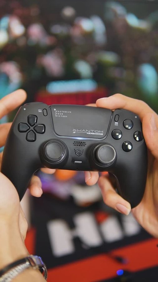 Instagram post by @uniiverse_tech for HexGaming. Caption reads: HexGaming Phantom PS5 Controller🎮✨ . [...].