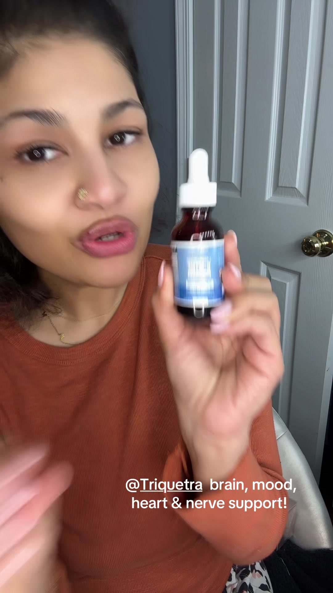 TikTok post by @makeuplaveena for Triquetra Health. Caption reads: @Triquetra L-Methyfolate 15 mg Active Form Vitamin....