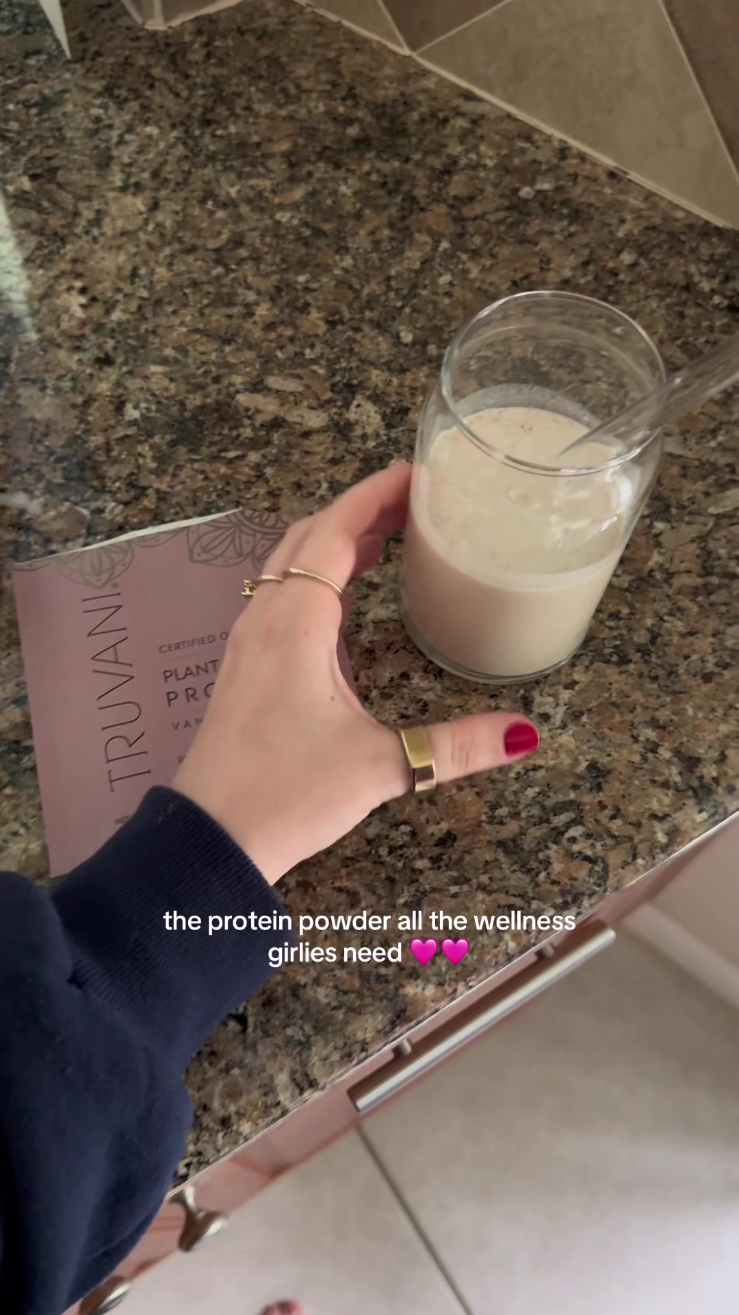 TikTok post by @thegirlthatshops for Truvani. Caption reads: @Truvani protein 🩷🩷 #protein #proteinshake [...].