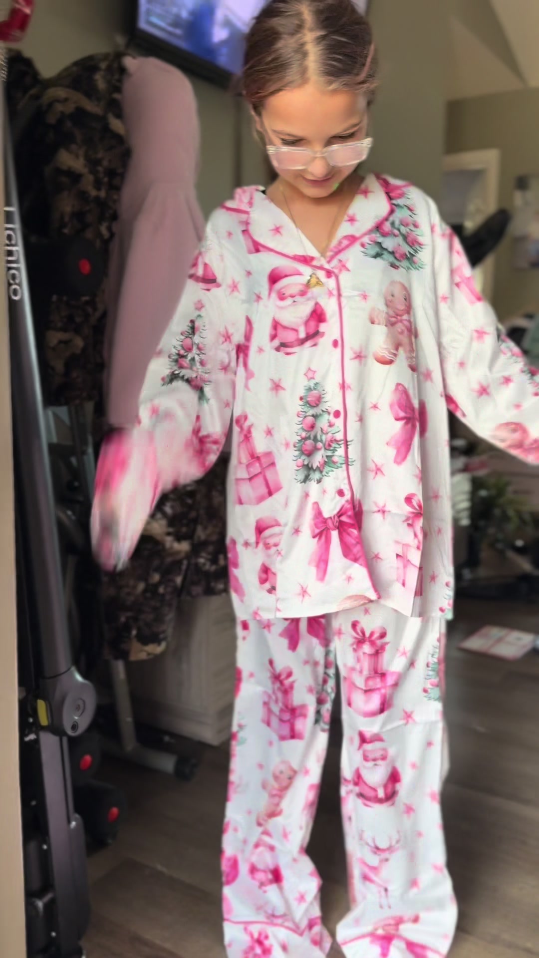 TikTok post by @fearlessboudoir for SheShow. Caption reads: [...] not just Christmas 😅 #satinpajamas #sheshow....