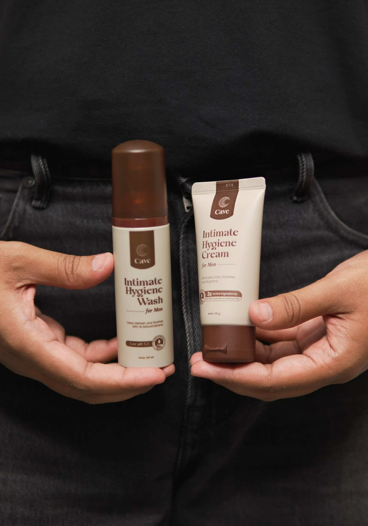 TikTok post by @hendrinurhasan for Cave Men's Grooming. Caption reads: [...] paling penting malah dilupain. @CAVE Men's....
