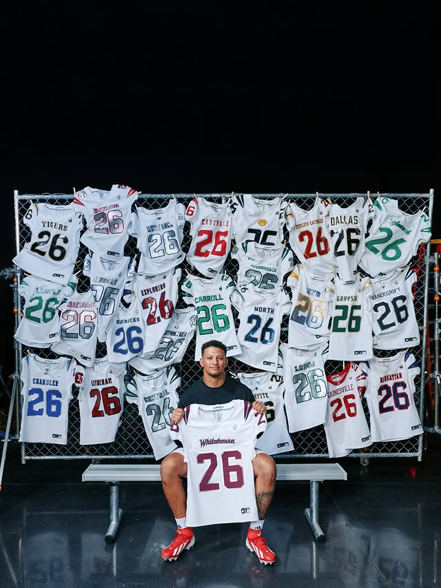 Instagram post by @patrickmahomes for adidas Football. Caption reads: Gladiator over the heart ⏰ These select schools....