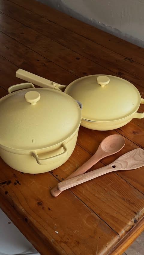 Instagram post by @thisisgeorgie for Our Place. Caption reads: [...] pot & pan set to warm up winter!! @ourplace....