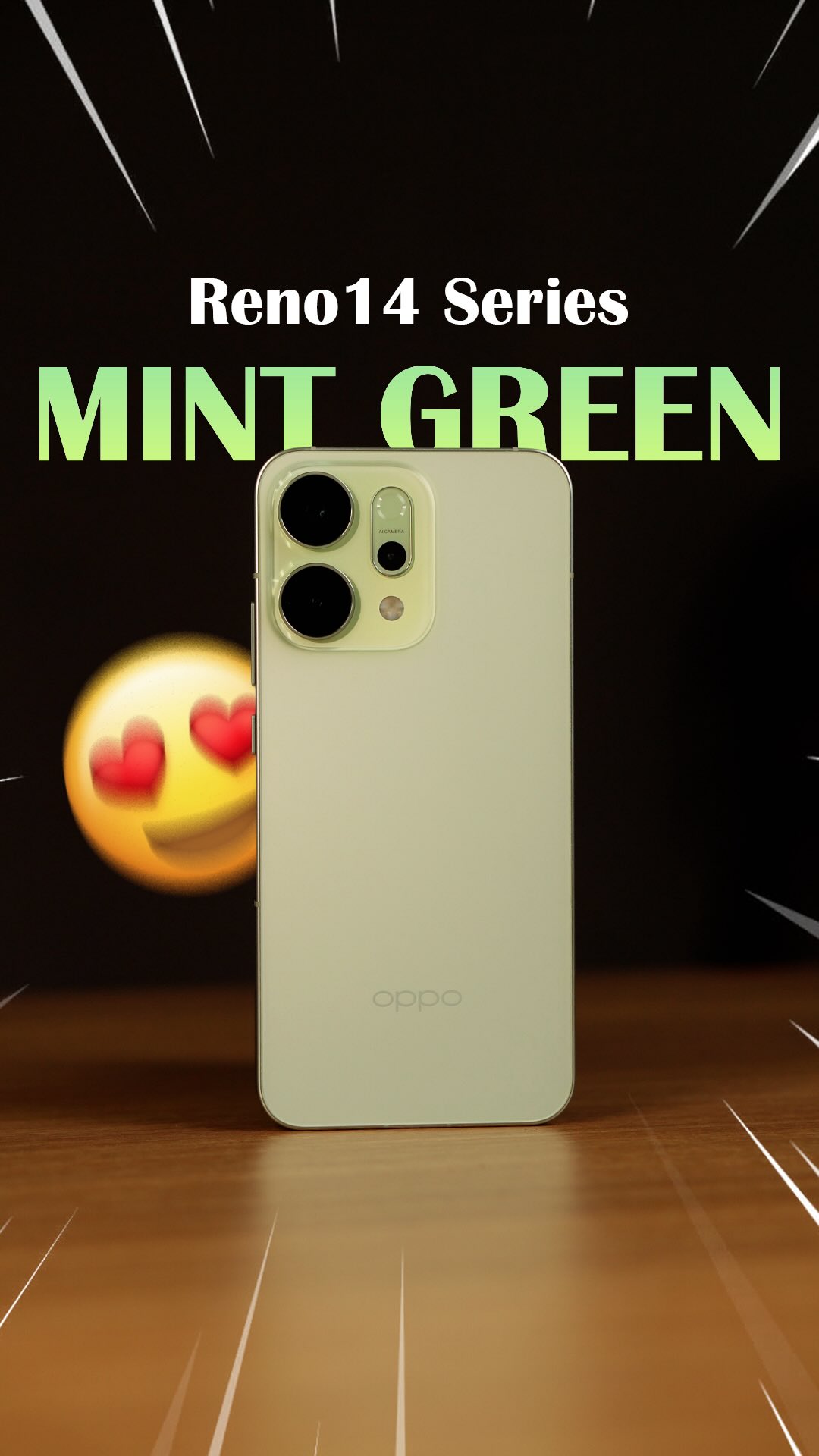 Instagram post by an influencer for OPPO India. Caption reads: Mint Green is Cool❄️| OPPO Reno14 Series⚡️....