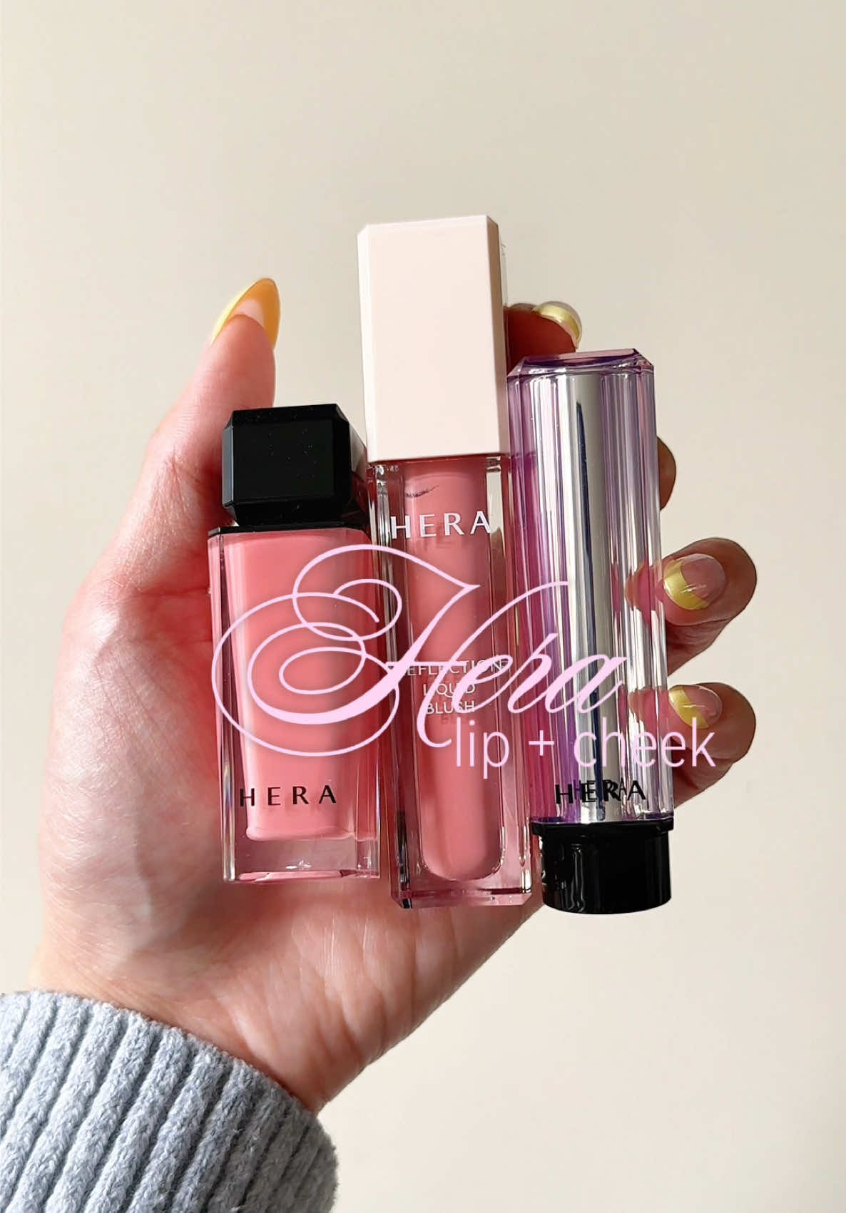 TikTok post by @strawberriezsnz for HERA KR. Caption reads: [...] using only 3 products from @HERA 💖 @HERA KR....