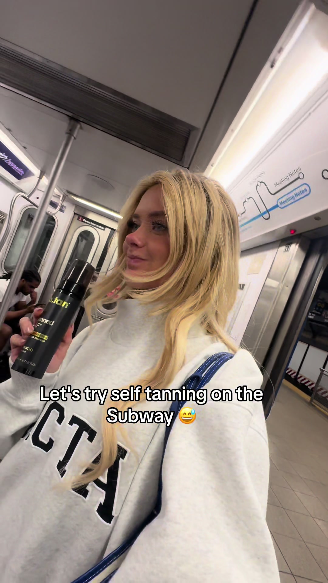 TikTok post by @kaylor.martin for b.tan // b.fresh. Caption reads: Subway commute, but make it productive ❤️ @b.tan....