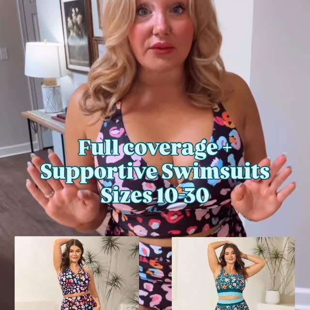 Instagram post by @tay_renaee for Bloomchic. Caption reads: Mom approved swimsuits 😍🙌🏼✅ These are full....