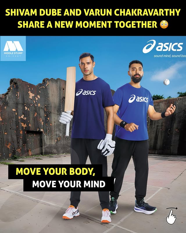 Instagram post by @middle.stump.cric for ASICS. Caption reads: [...] unplayable variations now backed by....