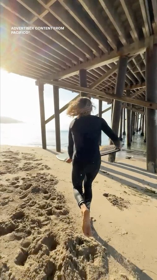 Instagram post by @blairconklin for Thrillist. Caption reads: Paddling into a wave on skimboard at First Point....