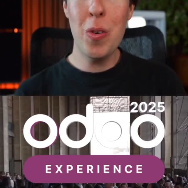 Instagram post by @yorrriiick for Odoo. Caption reads: Odoo Experience 2025 - Register via the link in....