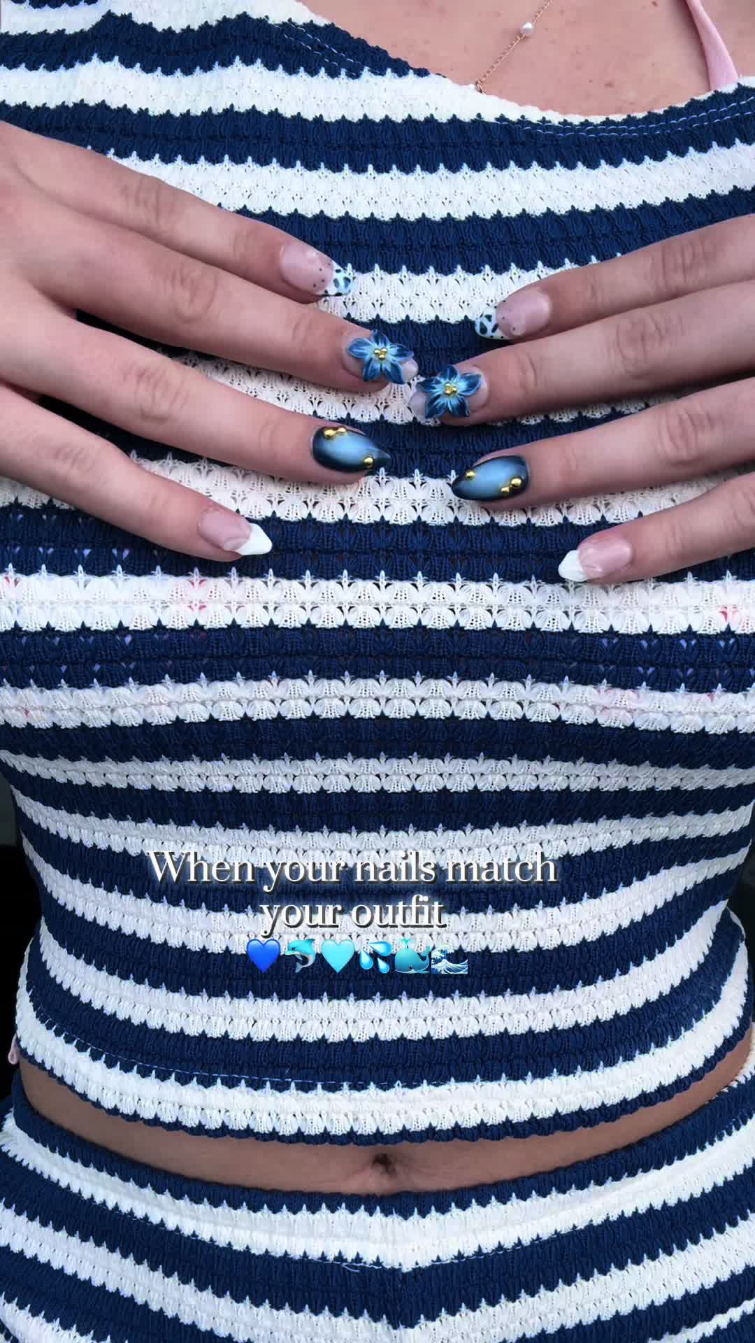 TikTok post by @gabbydevlin for Ersa Nails. Caption reads: [...] lasted me my whole beach trip!! 🩵 @Ersa....