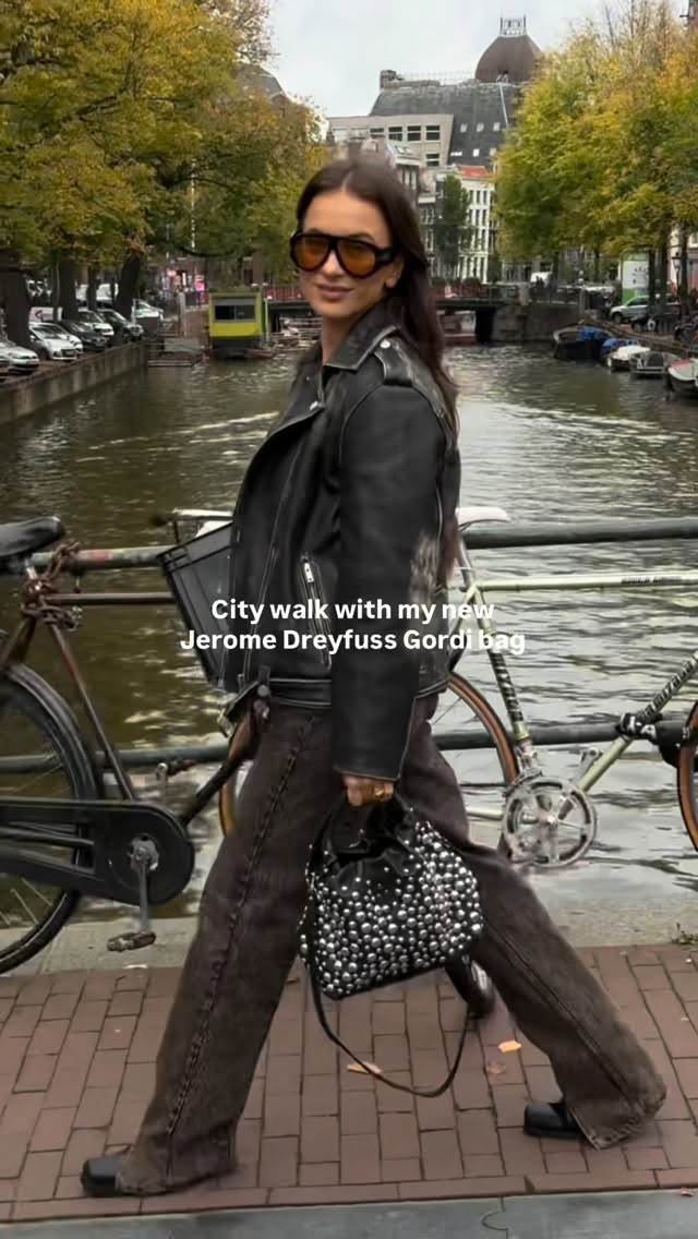 Instagram post by @lizzyvdligt for Jerome Dreyfuss. Caption reads: [...] Gordi from the Rivets Capsule 🍂☕️....