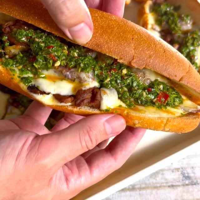 Instagram post by @theshayspence for Impossible Foods. Caption reads: Sheet pan cheesesteaks using @impossible_foods new....