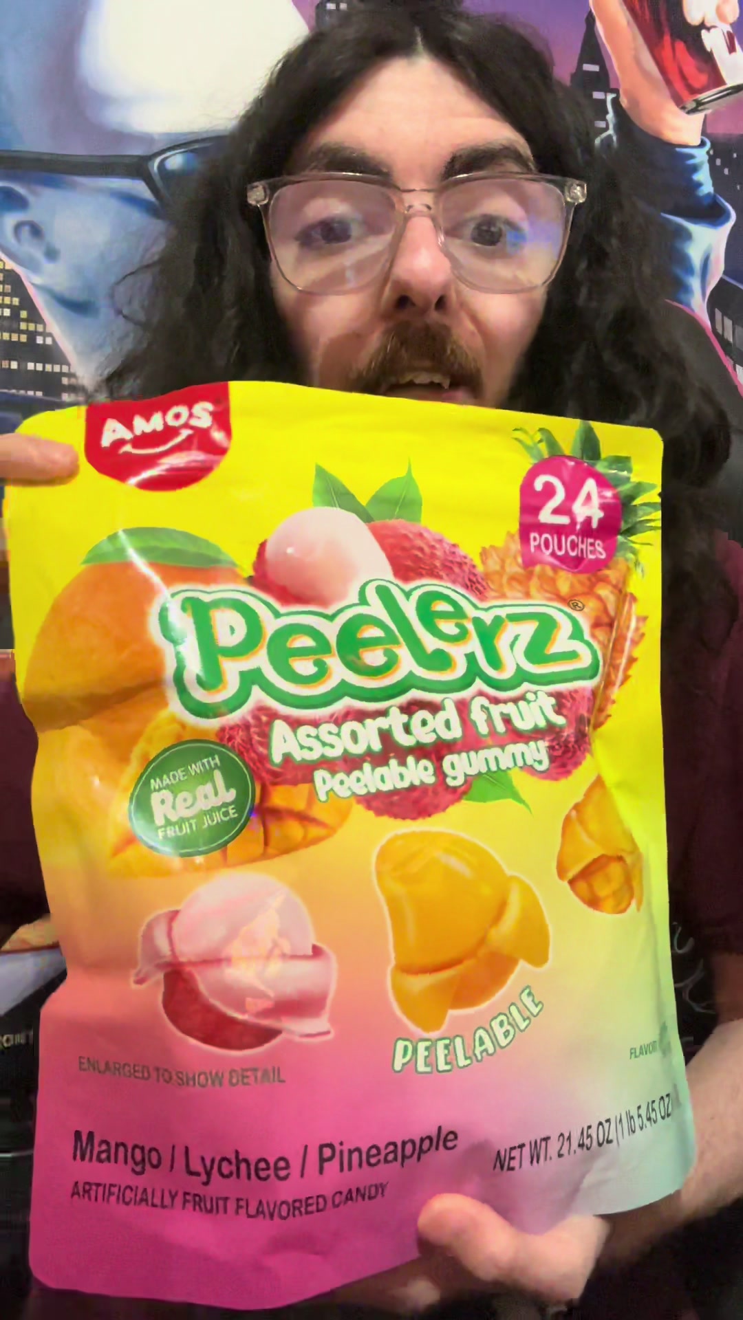 TikTok post by @weareggtv for Amos Sweets. Caption reads: These gummy candy’s by @Amos Sweets are so....
