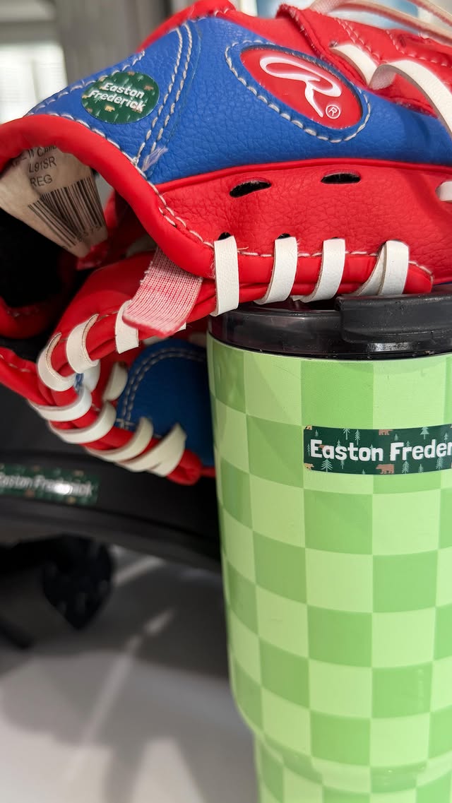 Instagram post by @thefrederickjourney for Name Bubbles. Caption reads: @namebubbles Custom Camp Labels Pack has made....