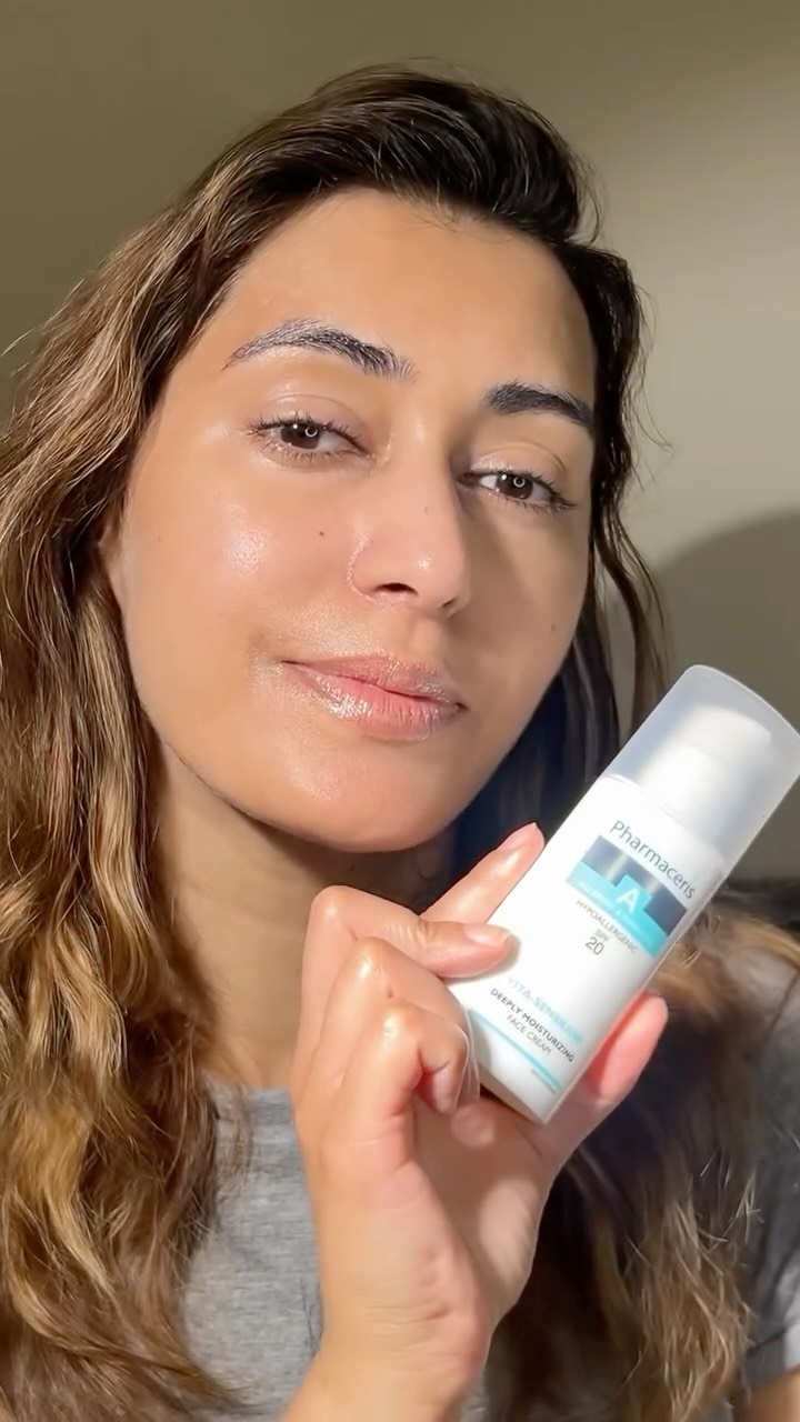 Instagram post by @marriumsshah for Pharmaceris. Caption reads: [...] deeply nourished, soothed, and silky soft.....