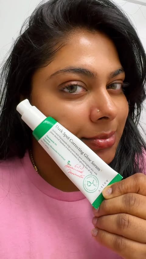 Instagram post by @sannie.ugc for Axis-y. Caption reads: ✨ AXIS-Y Dark Spot Correcting Glow Serum ✨ 21 days....