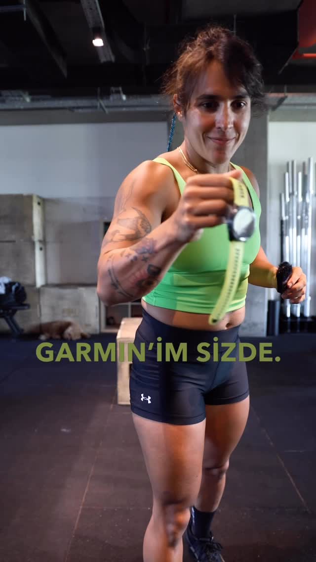 Instagram post by @iremirdem for Garmin. Caption reads: 20 Burpee Box Jump sonrası nabzım kaç olmuş....