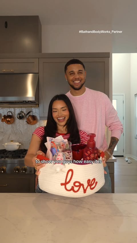 Instagram post by @theerealkarlaj for Bath & Body Works. Caption reads: #AD Love out loud with the sweetest Valentine’s....