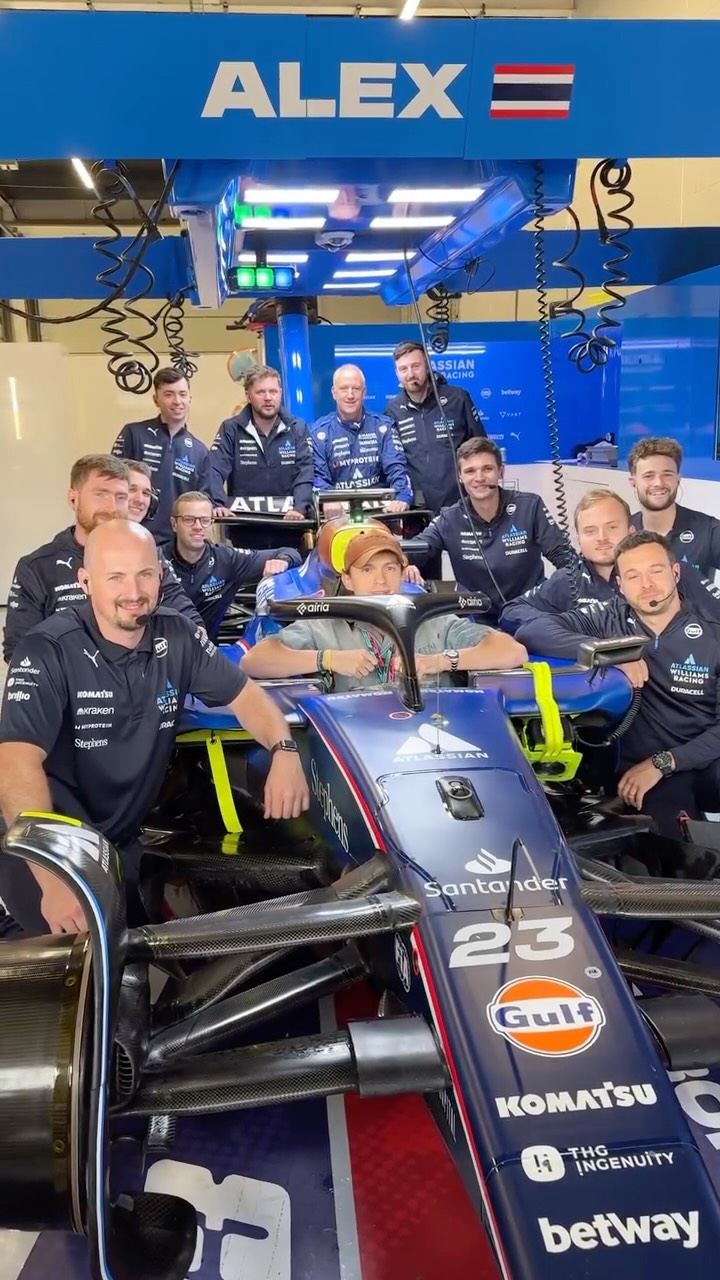 Instagram post by @williamsracing for FORMULA 1®. Caption reads: When Spider-Man swung by our garage 🕷️

Great to....