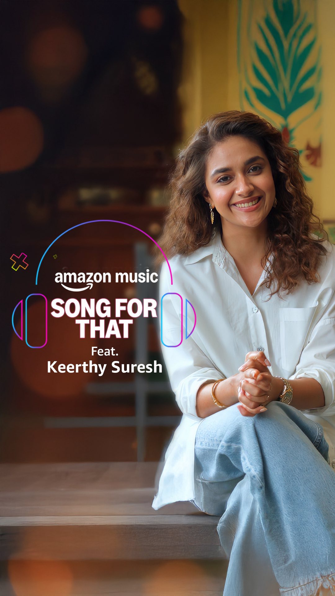 Instagram post by @keerthysureshofficial for Amazon Music. Caption reads: Keerthy Suresh pulled up with certified bops for....