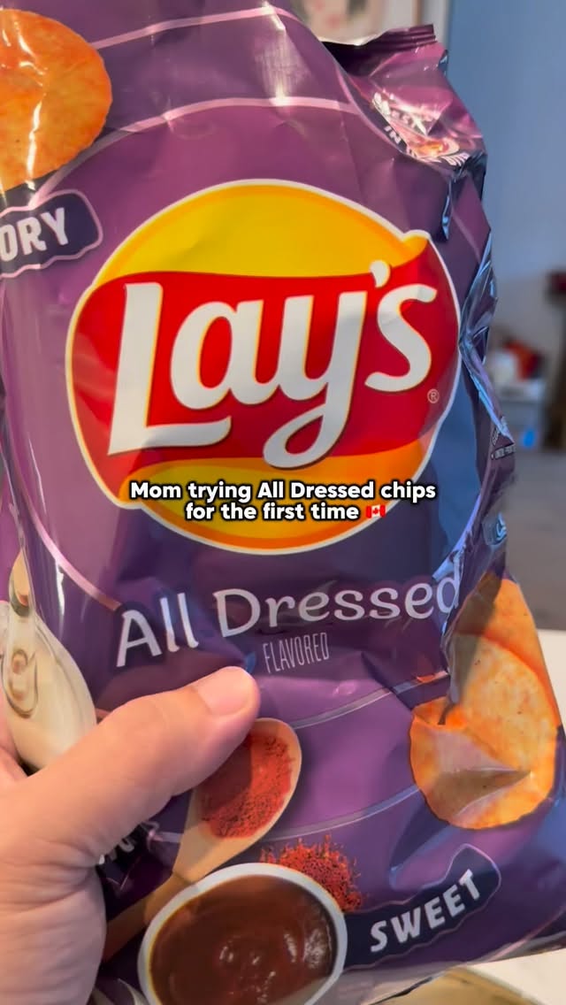 Instagram post by @thekoreanmama for Lay's. Caption reads: Finally getting mom to try (and rate) All Dressed....