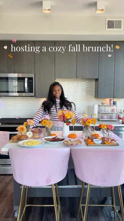 Instagram post by @valerietaiylor for Instacart. Caption reads: cozy fall brunch with @instacart 🎀🤍🌻🍂🍵🧇....