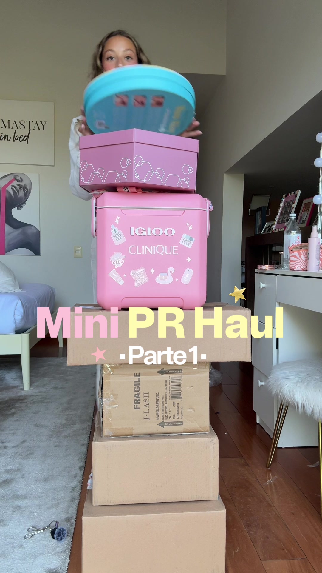 TikTok post by @daniela.akkad for Beauty Creations Cosmetics. Caption reads: Pr Haul!! Desde maquillaje y skincare hasta ropita....