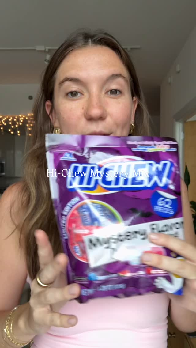 Instagram post by @kaitlynlavery for Hi-chew. Caption reads: Trying to guess @hichewusa mystery flavor 👀 in....