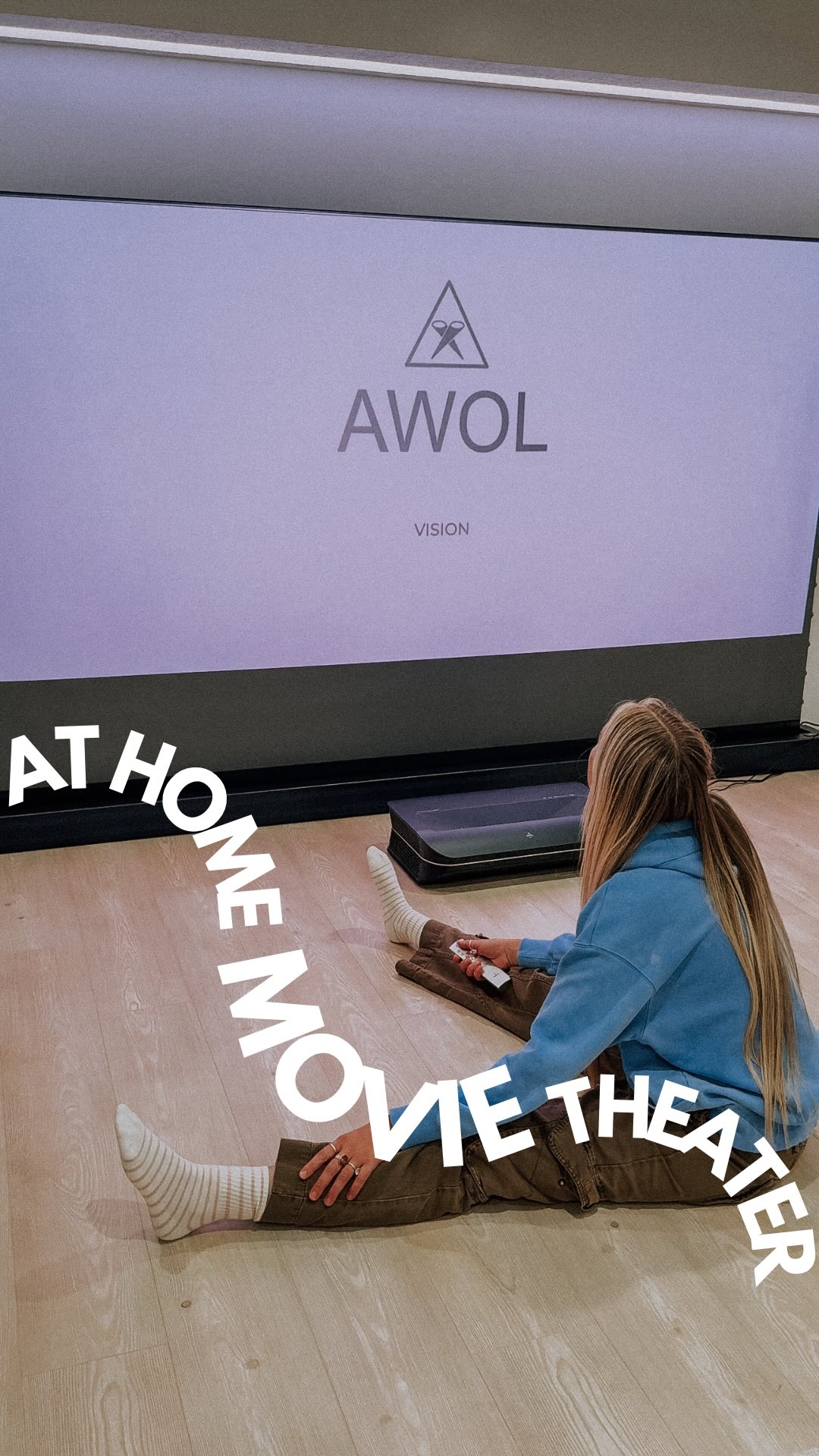 Instagram post by @sarahflipsit for Awol Vision. Caption reads: [...] can have 100’’ 4K & Dolby Vision with....