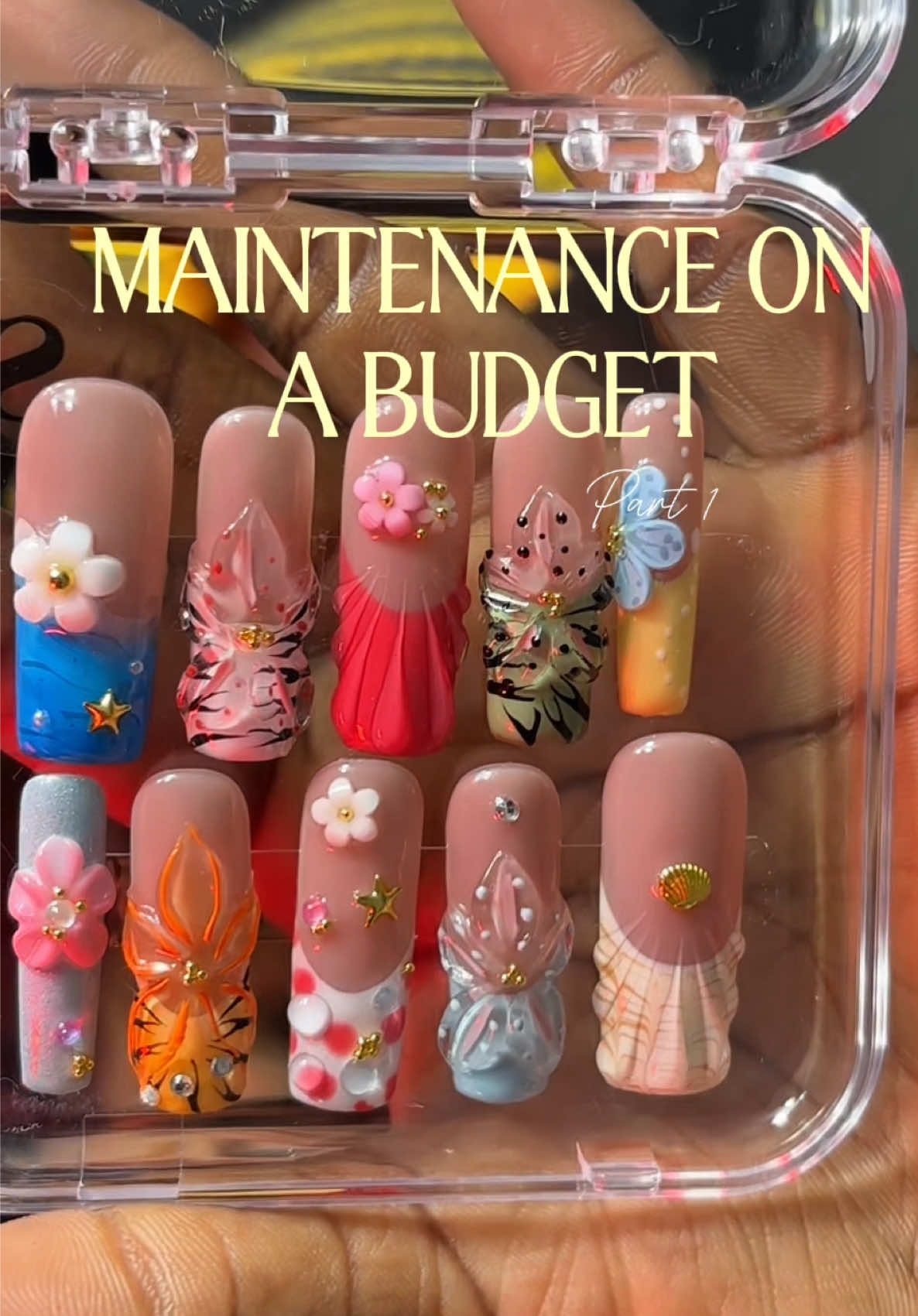 TikTok post by @nehemiiee_ for Nailvesta. Caption reads: [...] ❤️❤️ Hand crafted nail press ons from....
