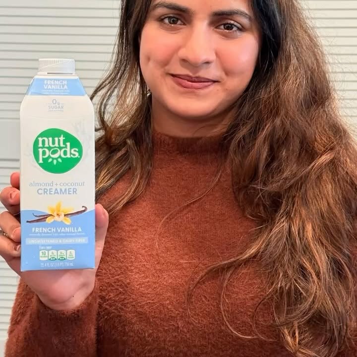 Instagram post by @laviimishra2025 for nutpods. Caption reads: ☕✨ The creamiest, dreamiest coffee upgrade—without....