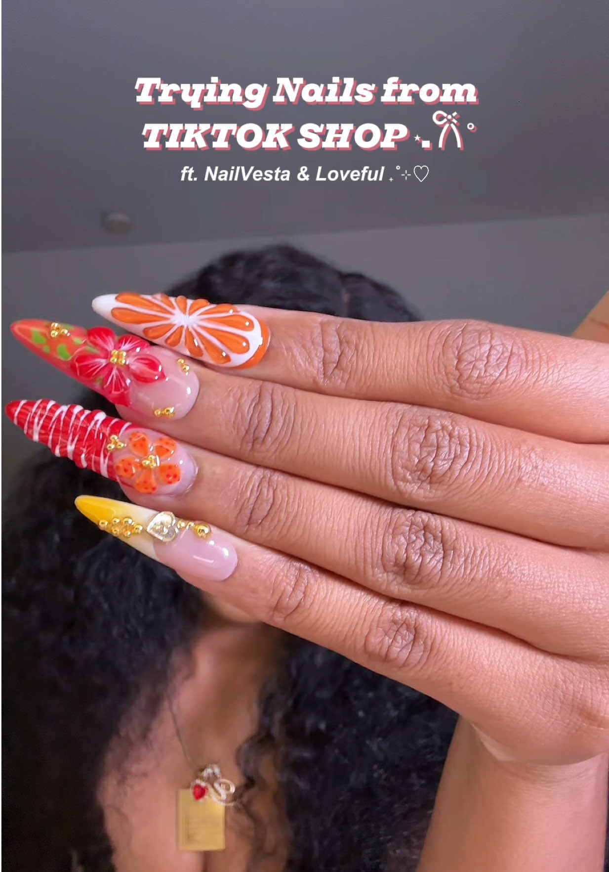 TikTok post by @yasdoesitt for Nailvesta. Caption reads: Trying Nails from #tiktokshop ft @NailVesta and....
