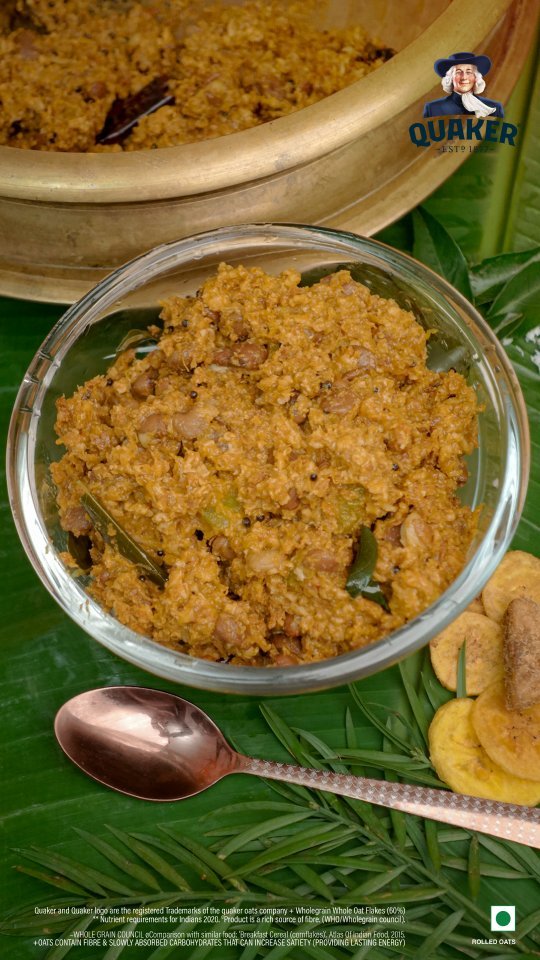 Instagram post by @chefathomeyt for Quaker. Caption reads: ഈ ഓണത്തിന് നിങ്ങളുടെ ഇഷ്ടപ്പെട്ട ഓണവിഭവങ്ങളിൽ....
