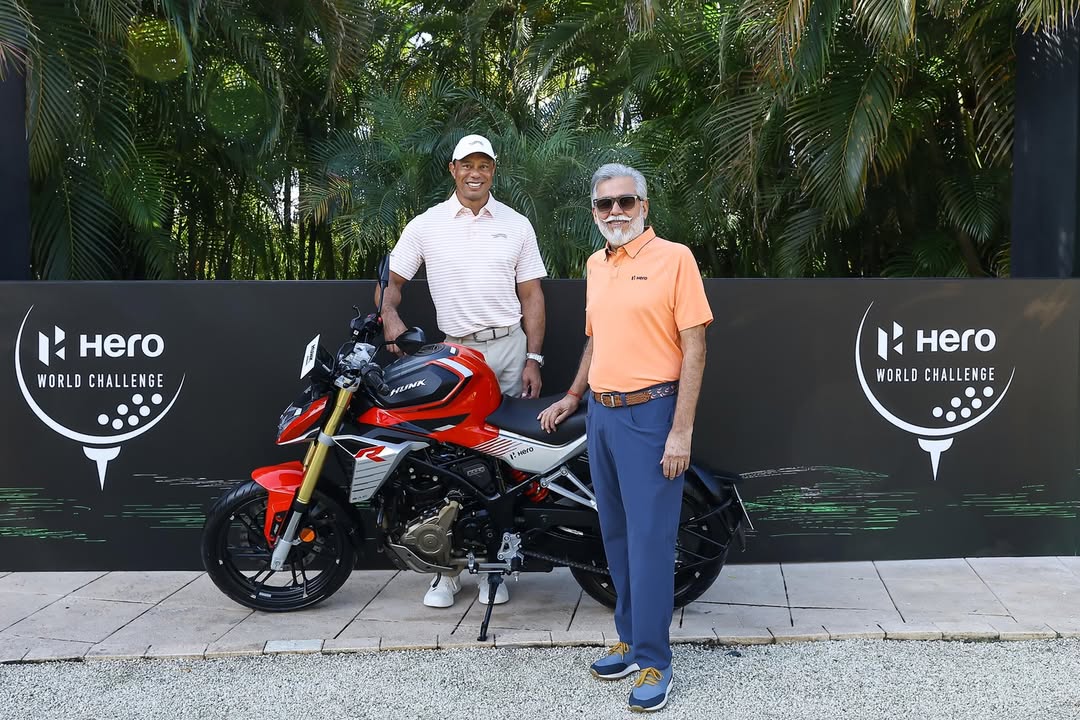 Instagram post by @tigerwoods for Hero MotoCorp. Caption reads: [...] We’re grateful for @HeroMotoCorp’s longtime....