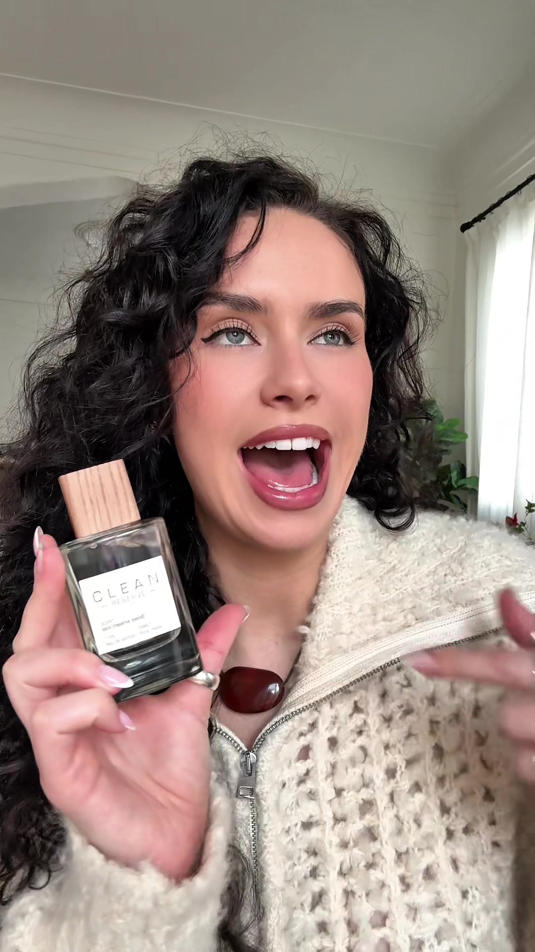 TikTok post by @kateplus8ft for Clean Beauty. Caption reads: The perfect finishing touch to my scent layering....