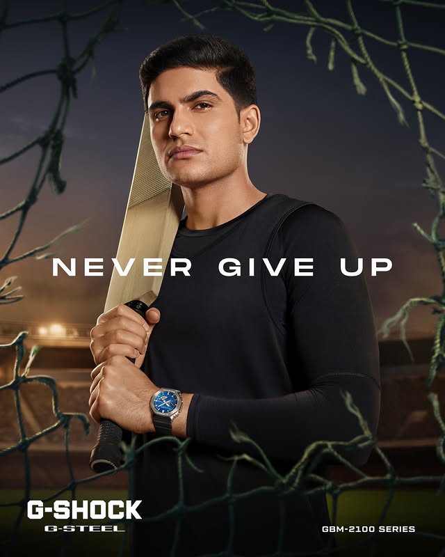 Instagram post by @shubmangill for G-SHOCK. Caption reads: [...] the all-new G-STEEL GBM-2100 from G-SHOCK.