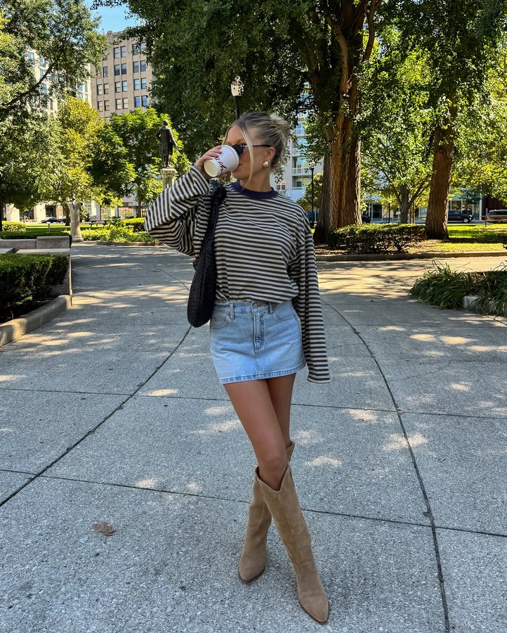 Instagram post by @candidlychan for Marc Fisher. Caption reads: A little transitional fit for a 75 and sunny....