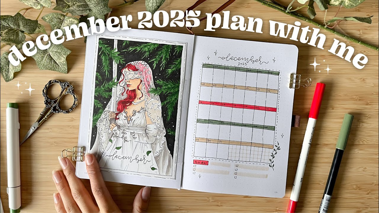 YouTube post by @mingostudio for Archer and Olive. Caption reads: december 2025 bullet journal plan with me 🌹....