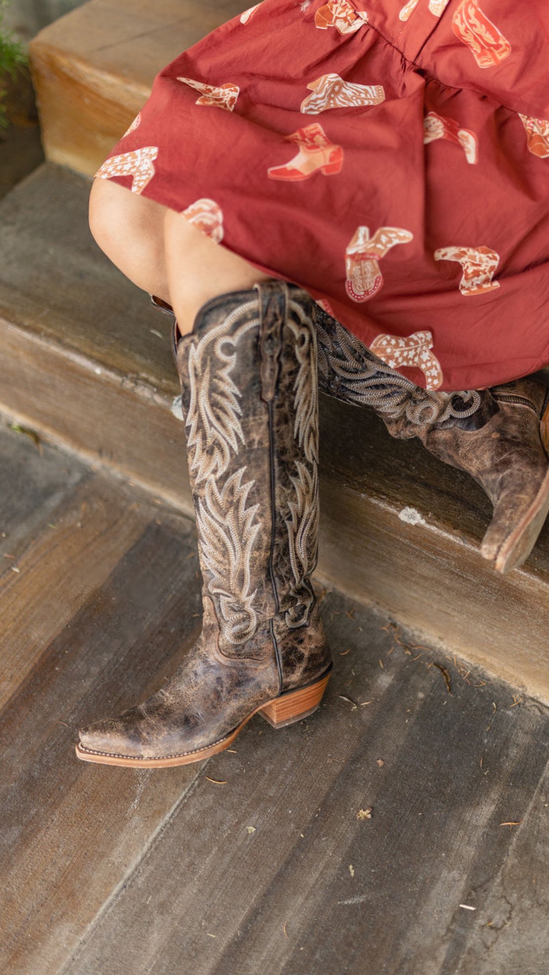 Instagram post by @__morgannicole for Dan Post Boot Company. Caption reads: Choosing one pair of brown boots can be tough, but....