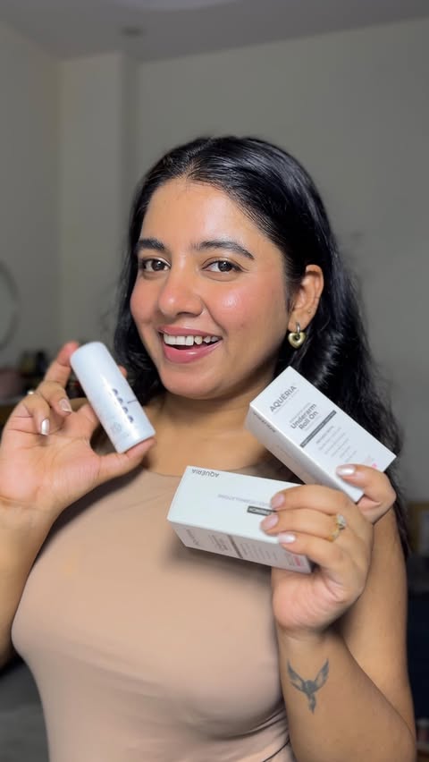 Instagram post by @beautynotesbydeepasha for Aqueria. Caption reads: Obsessed with the @aqueria.global Underarm Roll....