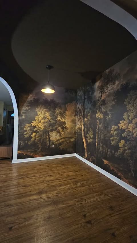 Instagram post by @casa_refined for Wall Blush. Caption reads: The moodiest wallpaper for the moodiest dining....