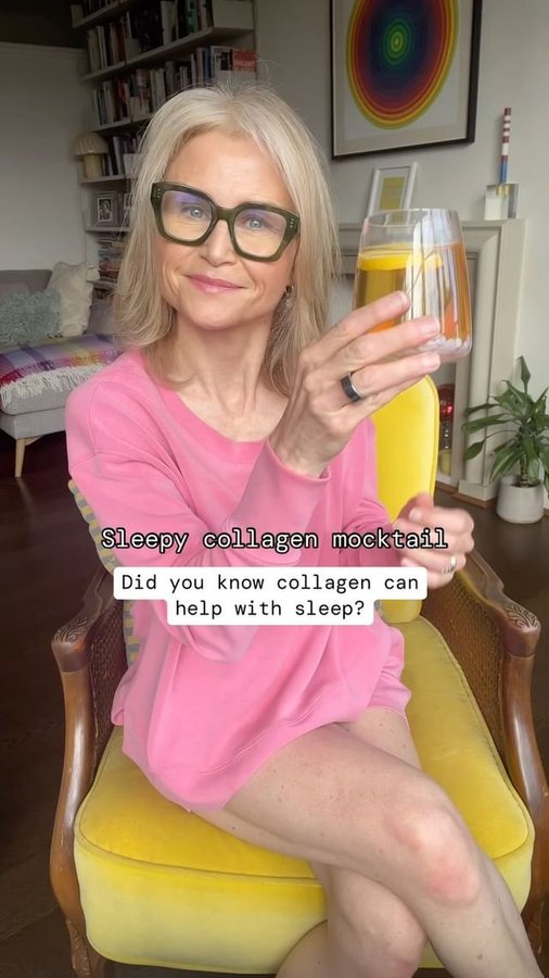 Instagram post by @victoriawoodhall for Correxiko. Caption reads: Collagen for sleep! 😴Try my sleepy meno mocktail!....