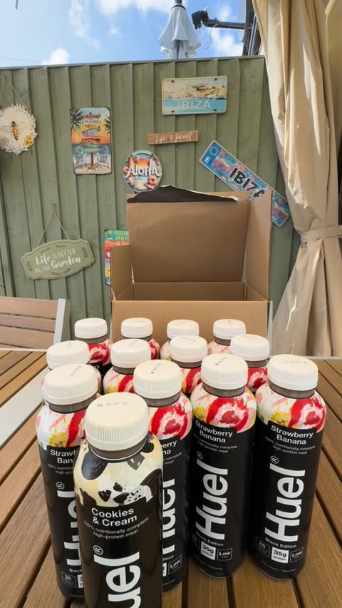 Instagram post by @thisis.andreea_ for Huel. Caption reads: [...] ☀️📦 Stocked up on my favorite Huel flavors....