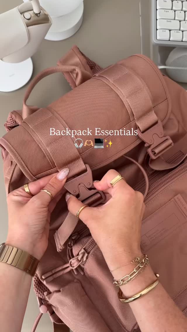 Instagram post by @alliemariedigital for Dagne Dover. Caption reads: Pack my backpack with me 🎧 This is the Brooklyn....