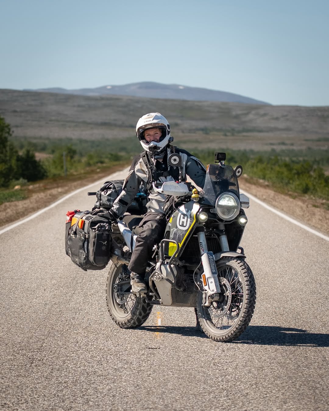 Instagram post by @runagrydeland for Mosko Moto. Caption reads: Today I have seen sides of Finnmark, Norway I had....